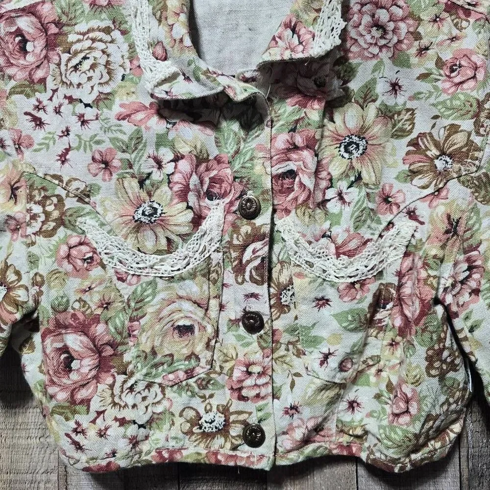 Switch Vintage 90s Floral Tapestry Cropped Skirt Suit M/9 Cottage Retro Femme